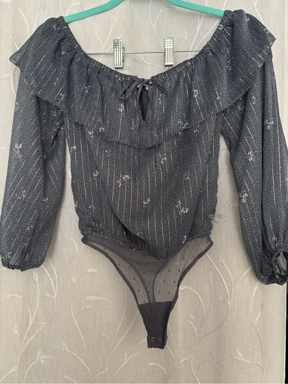 Abercrombie & Fitch Dusty Blue Pinstripe Floral Bodysuit